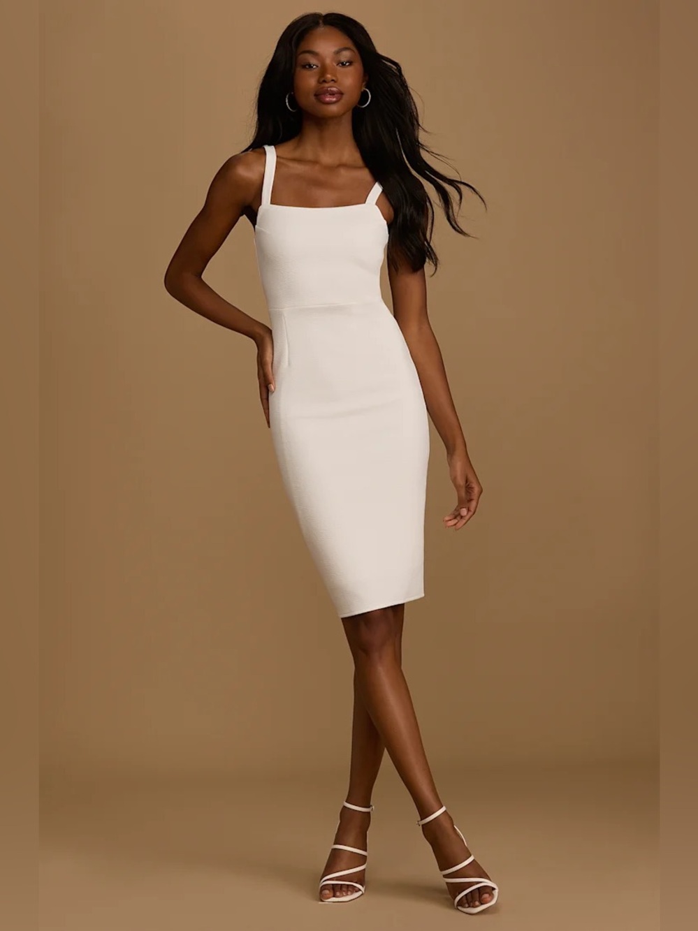 Lulus Guessing Game White Bodycon Midi Dress Size S NWT